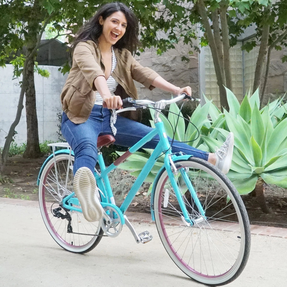 Teal Blue 7-Speed Hybrid Bike with Rear Rack, 28 In. Wheels V8817