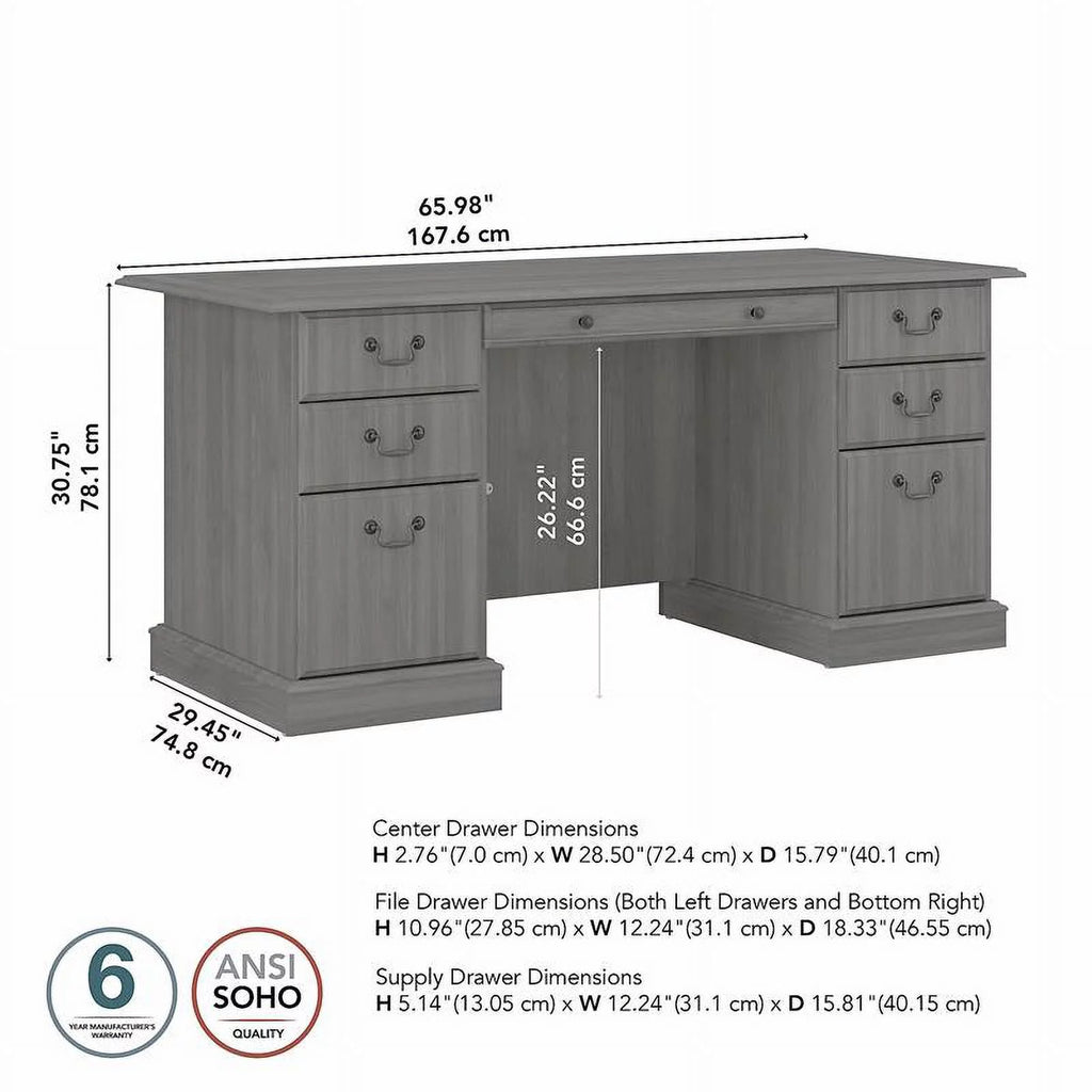 Gray Wood Executive Desk with Drawers O722