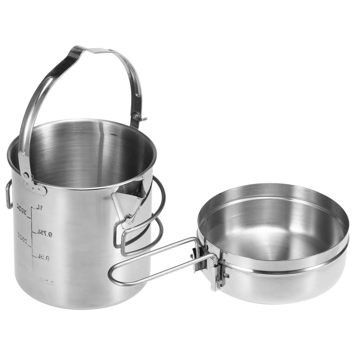 1L Stainless Steel Portable Camping Pot with Foldable Handle M42276