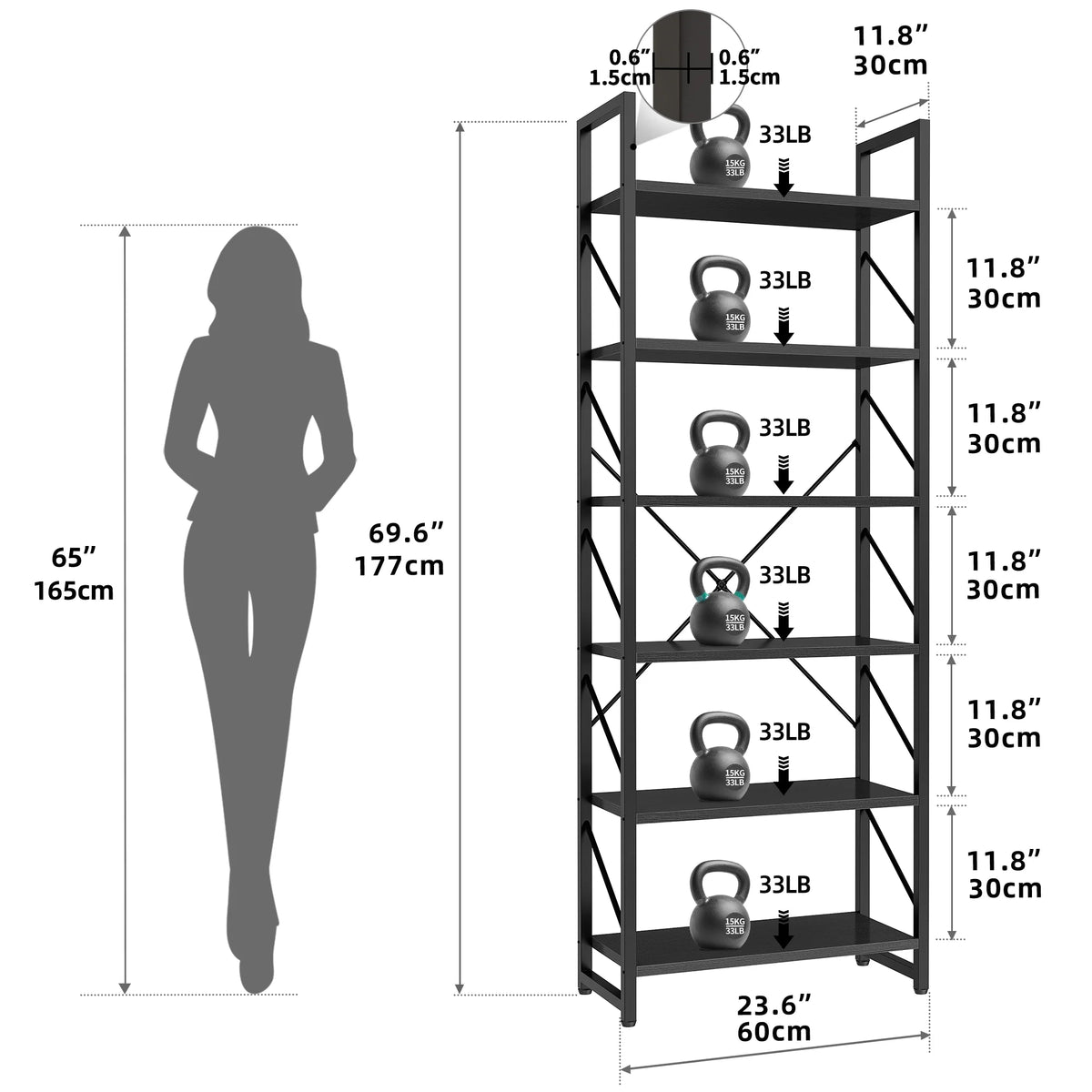 Black 6 Tiers Ladder Bookshelf W212