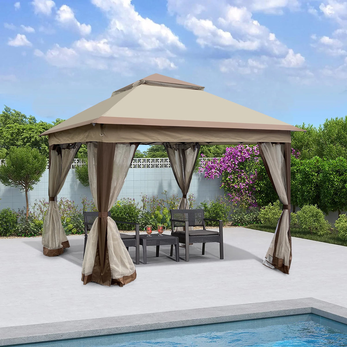 Coffee Pop Up Gazebo Canopy with Removable Zipper Netting V8626