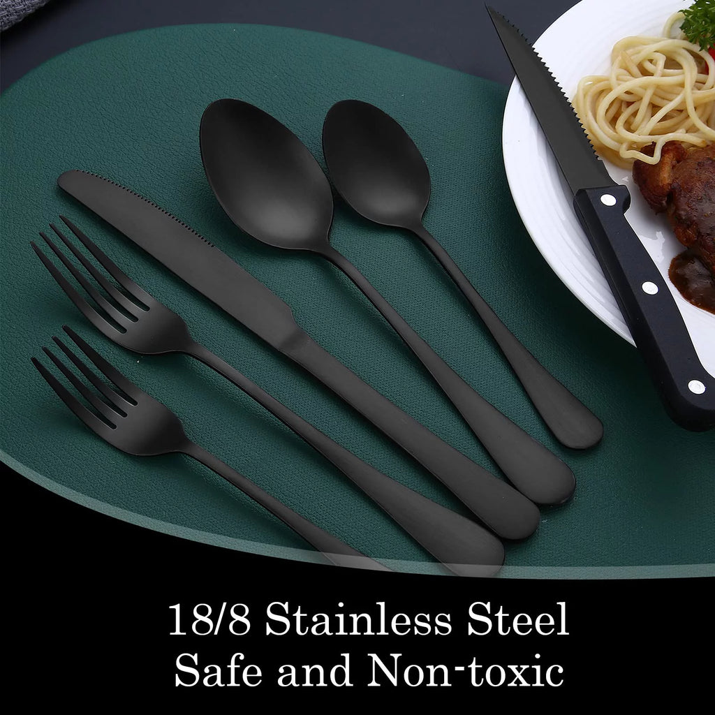24 Piece Matte Black Silver Stainless Steel Cutlery Set with Steak Knife B53200