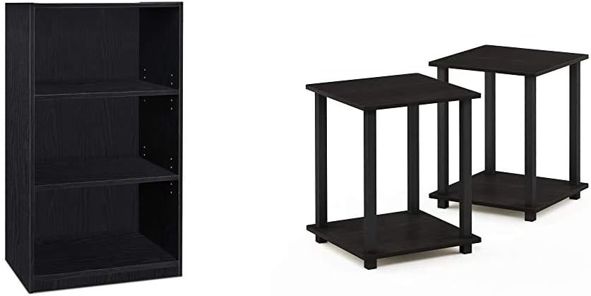3-Tier Adjustable Shelf Bookcase, Black, End Table, Espresso/Black J79134