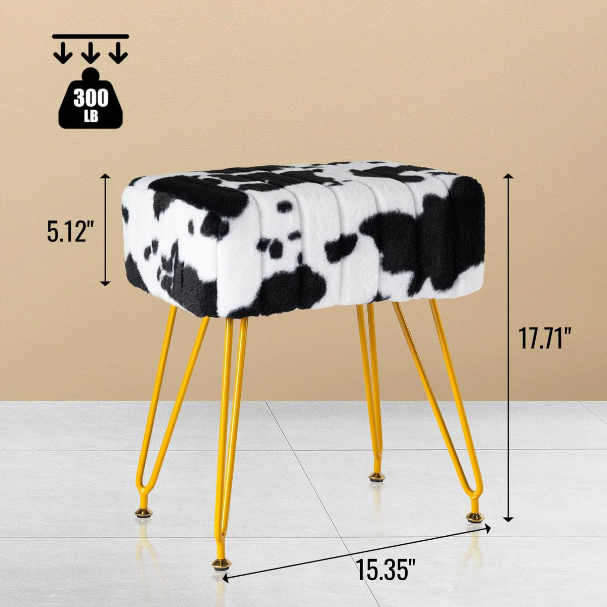 Faux Fur Vanity Stool with Golden Metal Legs A231132