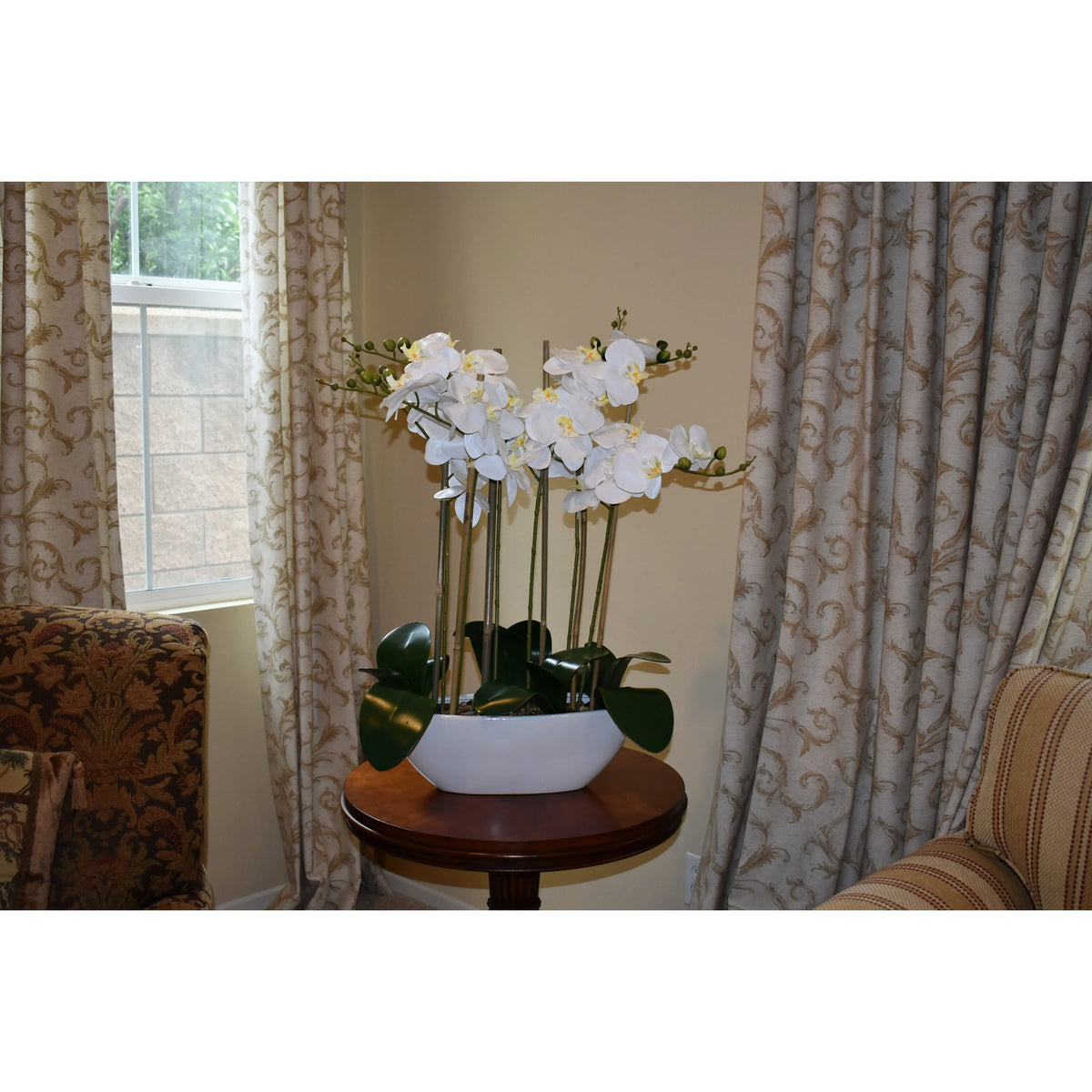 32" Real Touch Phalaenopsis Orchid with White Oval Container S5944
