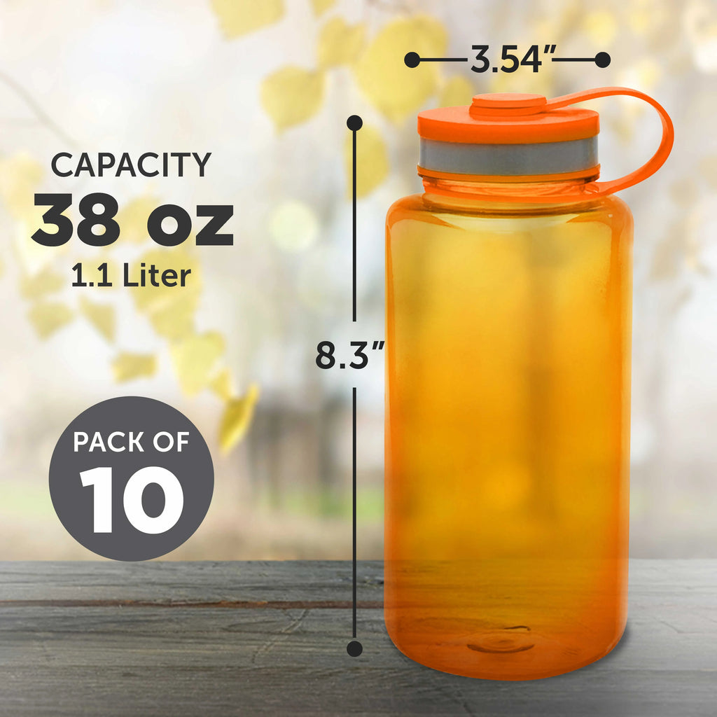 Plastic Sports Water Bottles with Flip Lid 38 oz. Set of 10 S309583