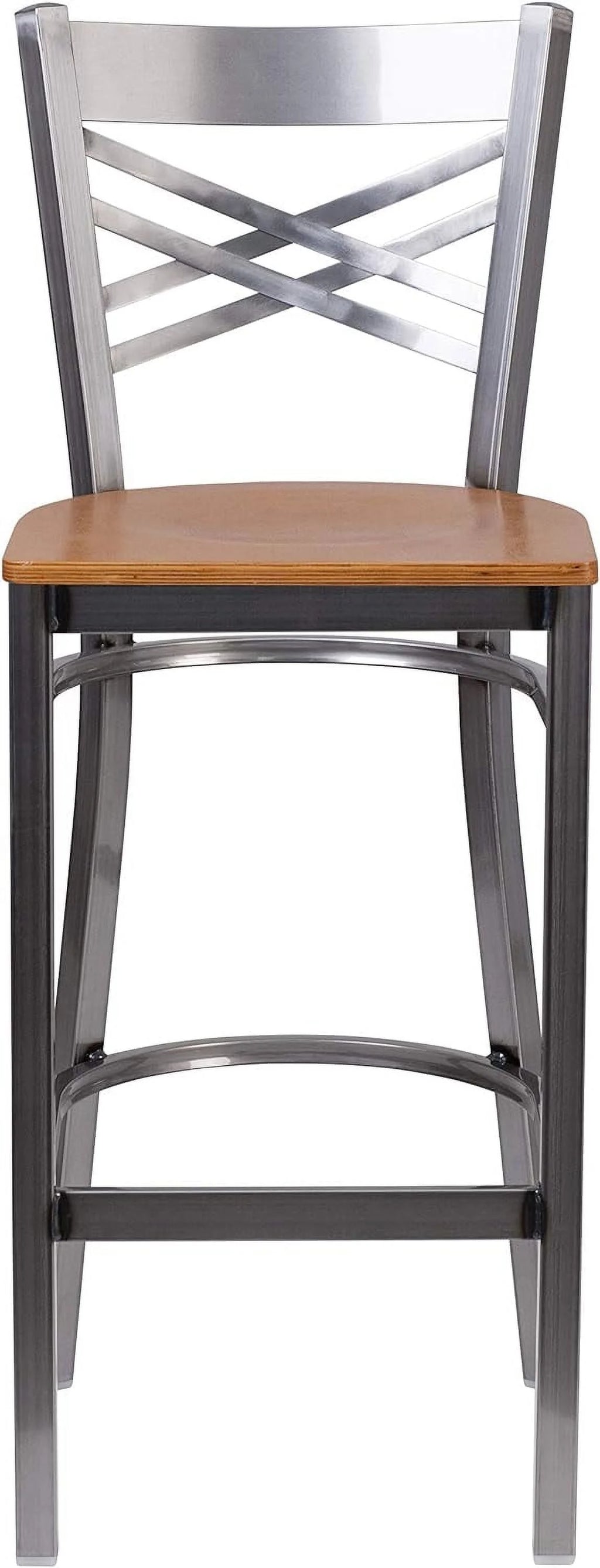 Metal X Back Barstool with Wood Seat V316281