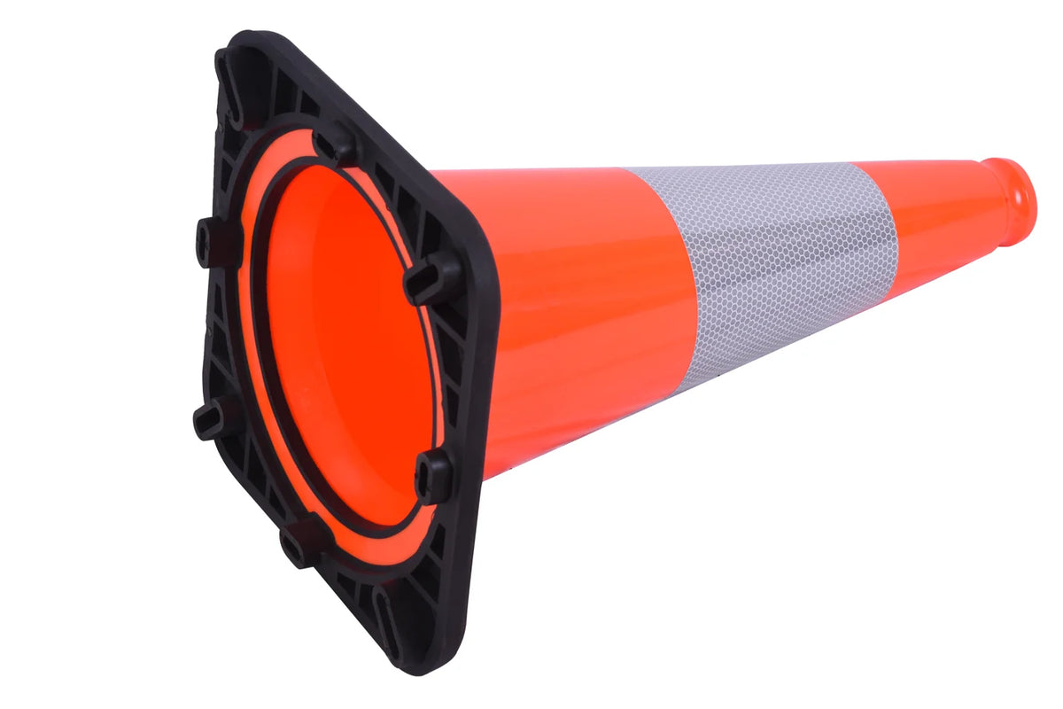 18" Orange PVC Safety Traffic Cone with Black Base and 6" Reflective Collars X4976