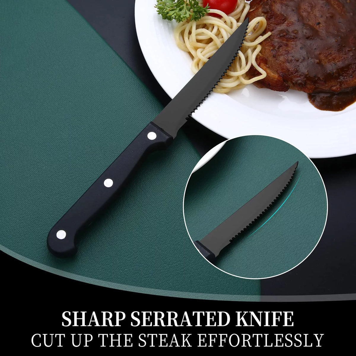 24 Piece Matte Black Silver Stainless Steel Cutlery Set with Steak Knife B53200