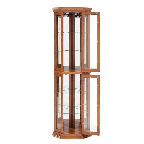 Lighted Corner Curio Display Cabinet with Adjustable Shelves & Mirrored Back G250916