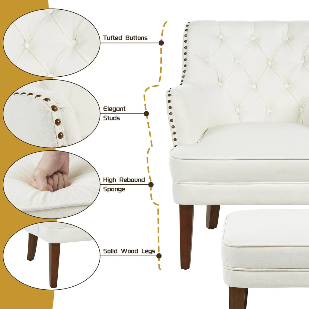 Upholstered Tufted Accent Chair with Ottoman Set B61975