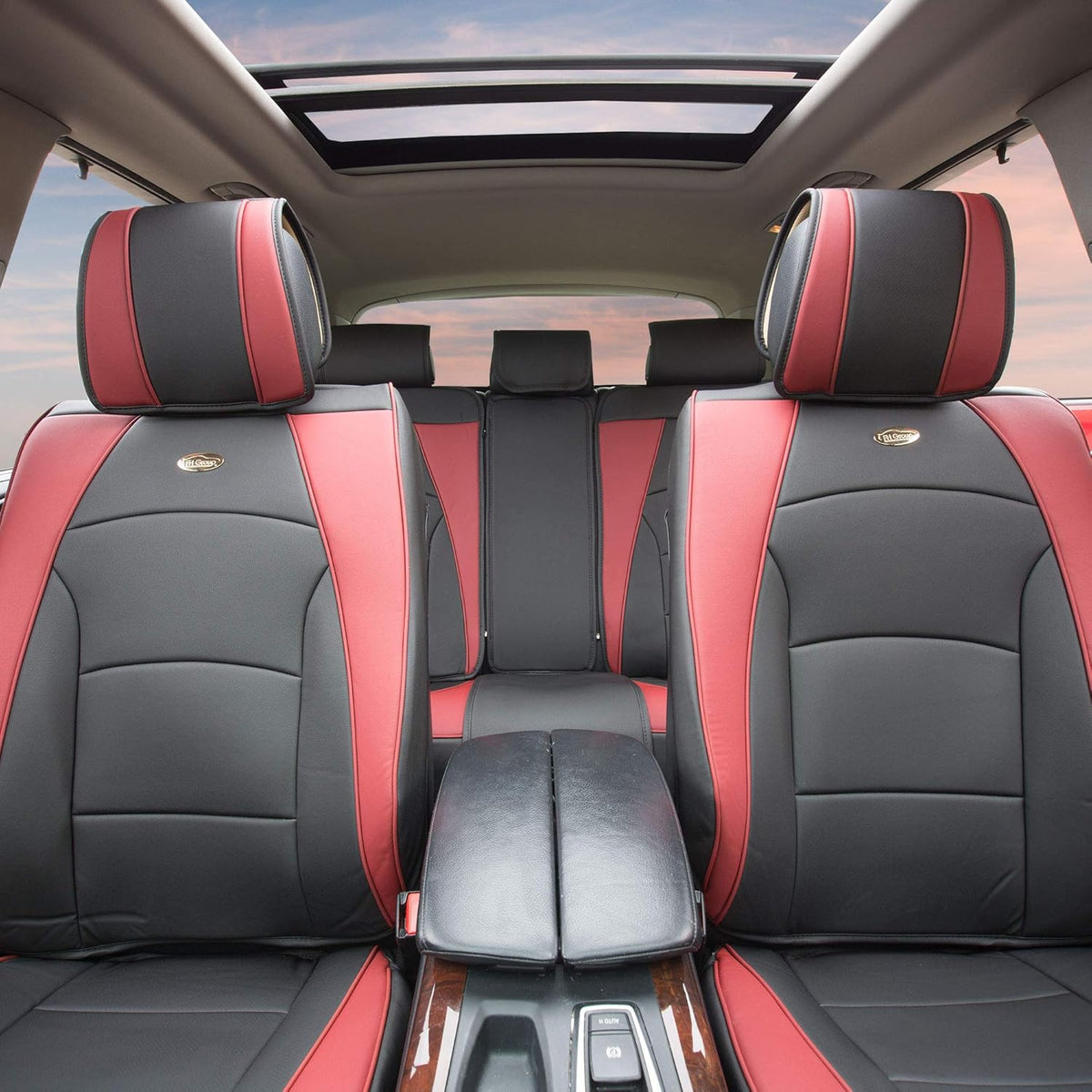 Faux Leather Full Set Car Seat Covers Blue/Black K904701