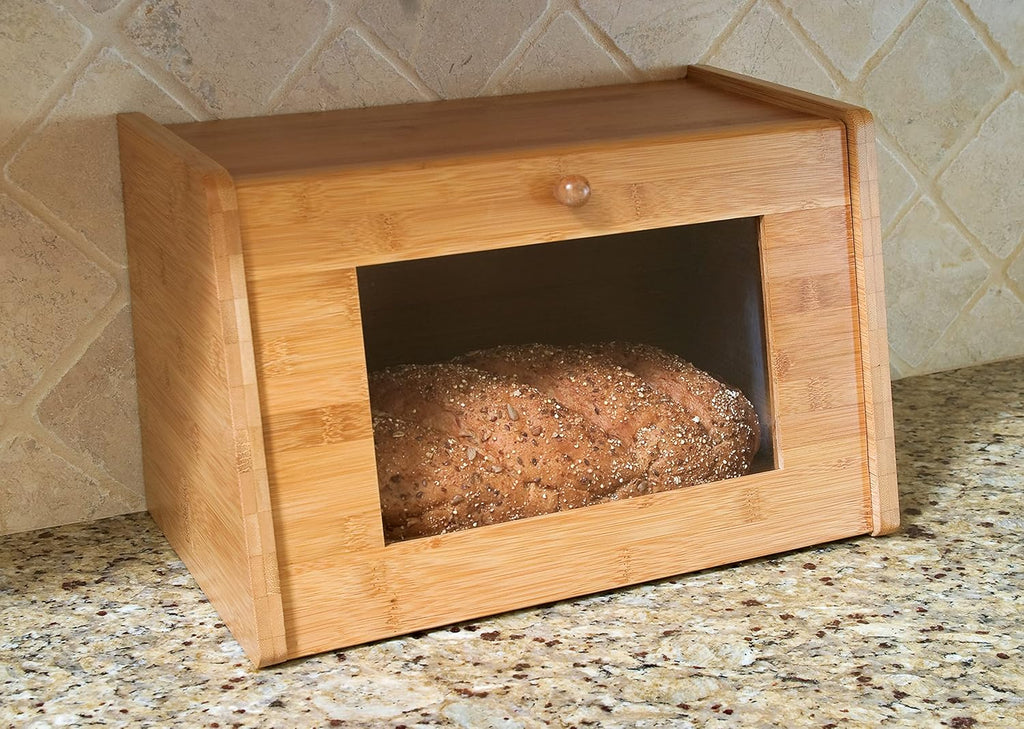 Bamboo Wood Bread Box with Tempered Glass Window U61012