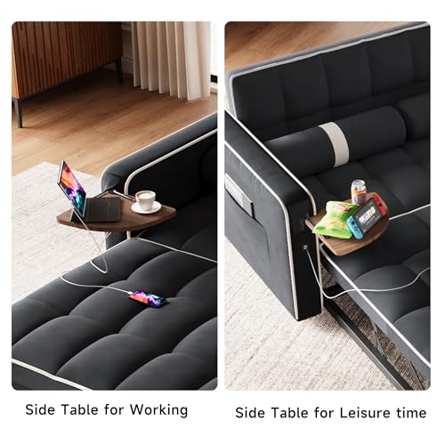 3 in 1 Sleeper Sofa Bed with Side Table, Orange J892