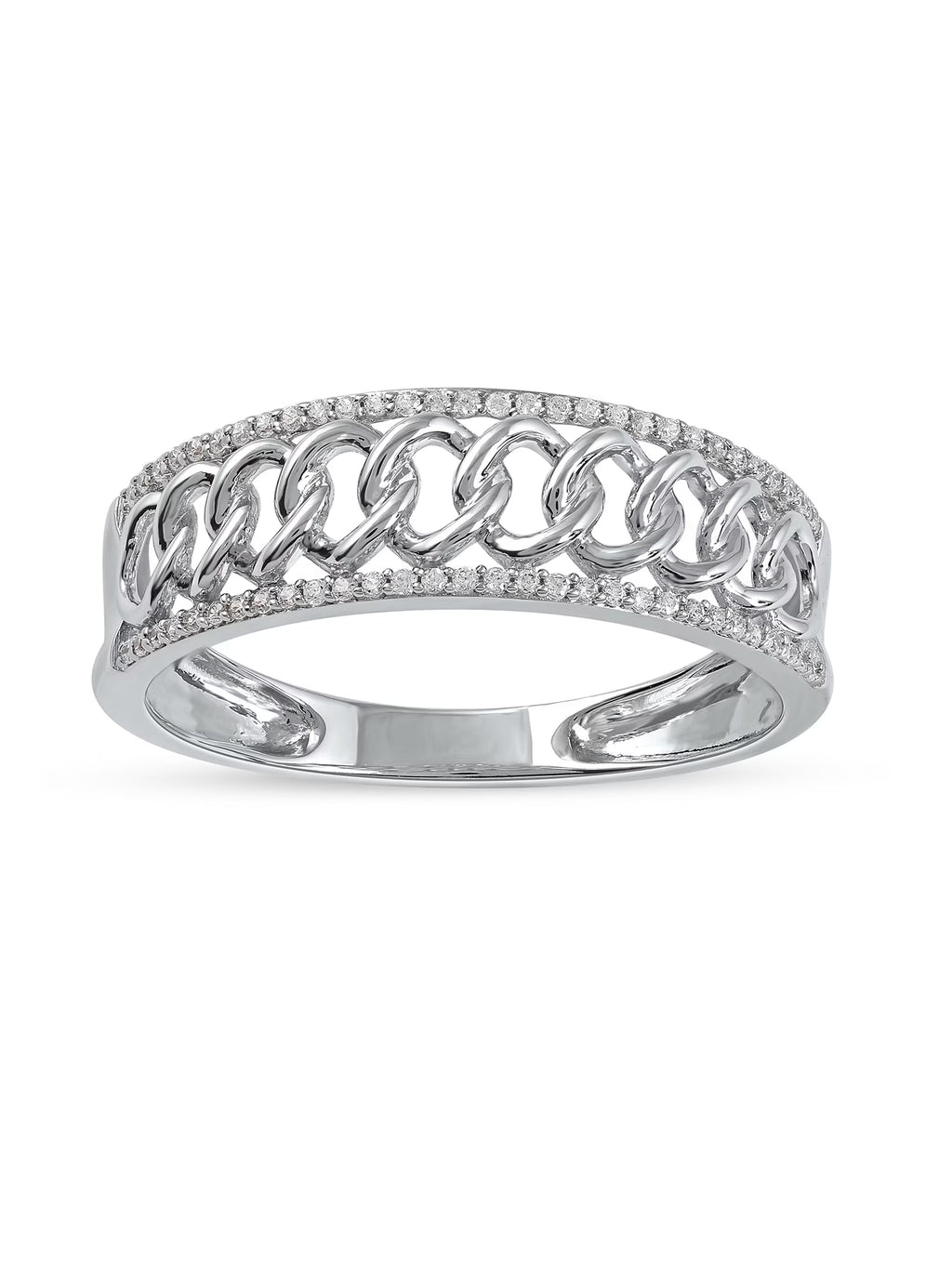 10K White Gold Diamond Cuban Link Ring P30276