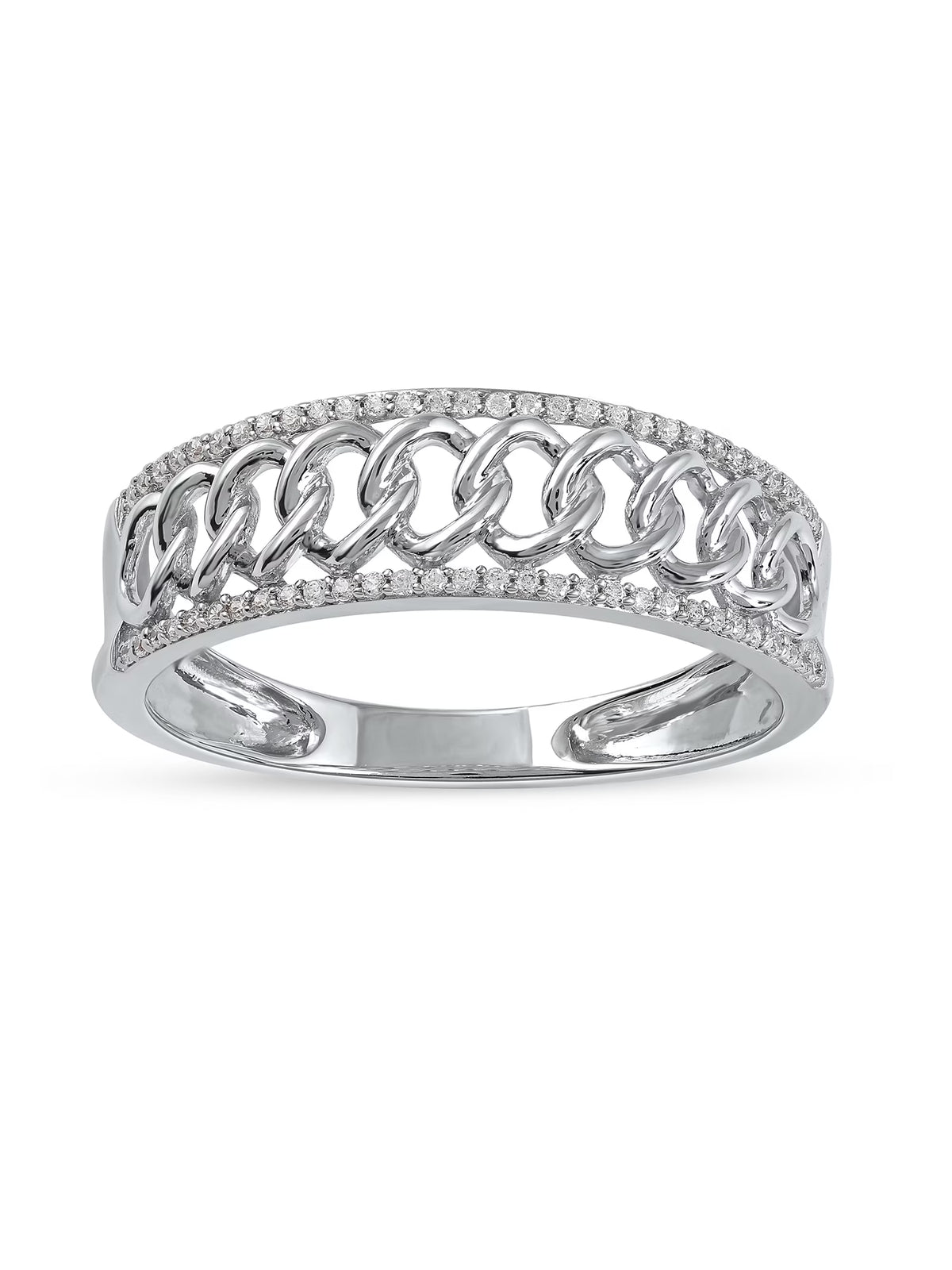 10K White Gold Diamond Cuban Link Ring P30276