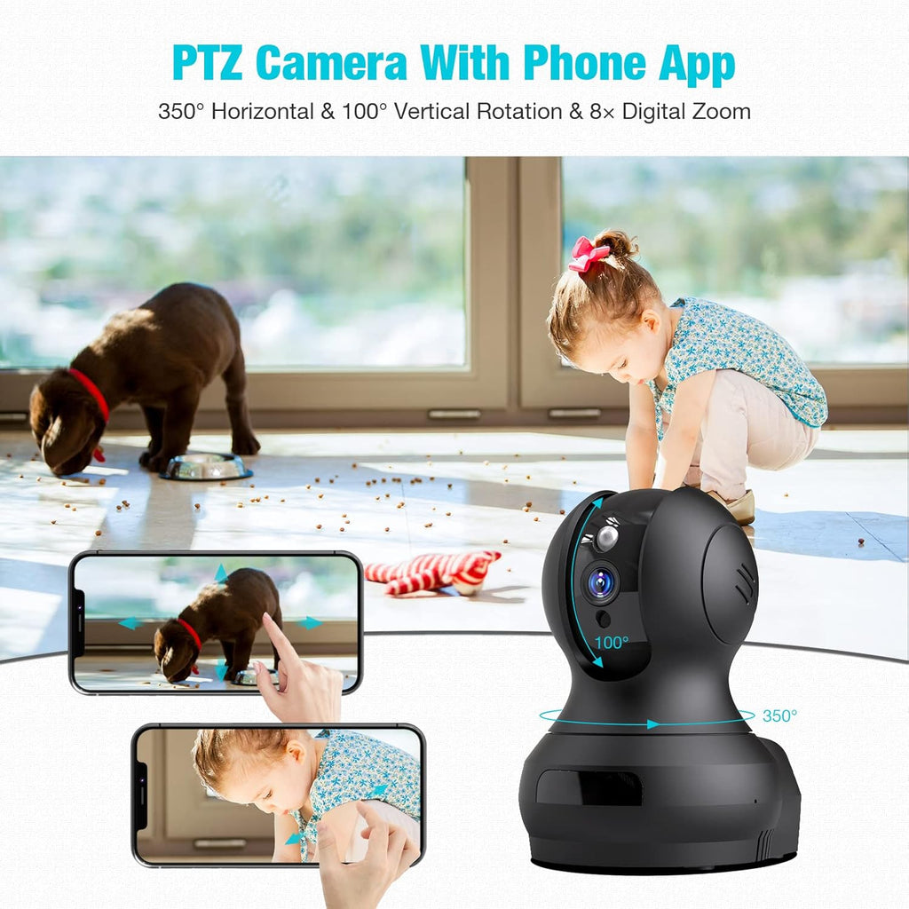 2K WiFi Pet Camera with Night Vision, Pan Tilt Zoom, Pack of 2 W57592