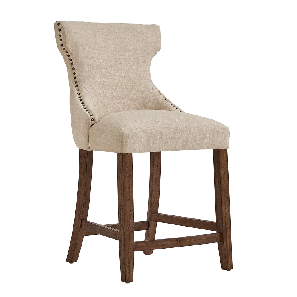Beige Linen Upholstered Counter Height Stools, Set of 2 F9417