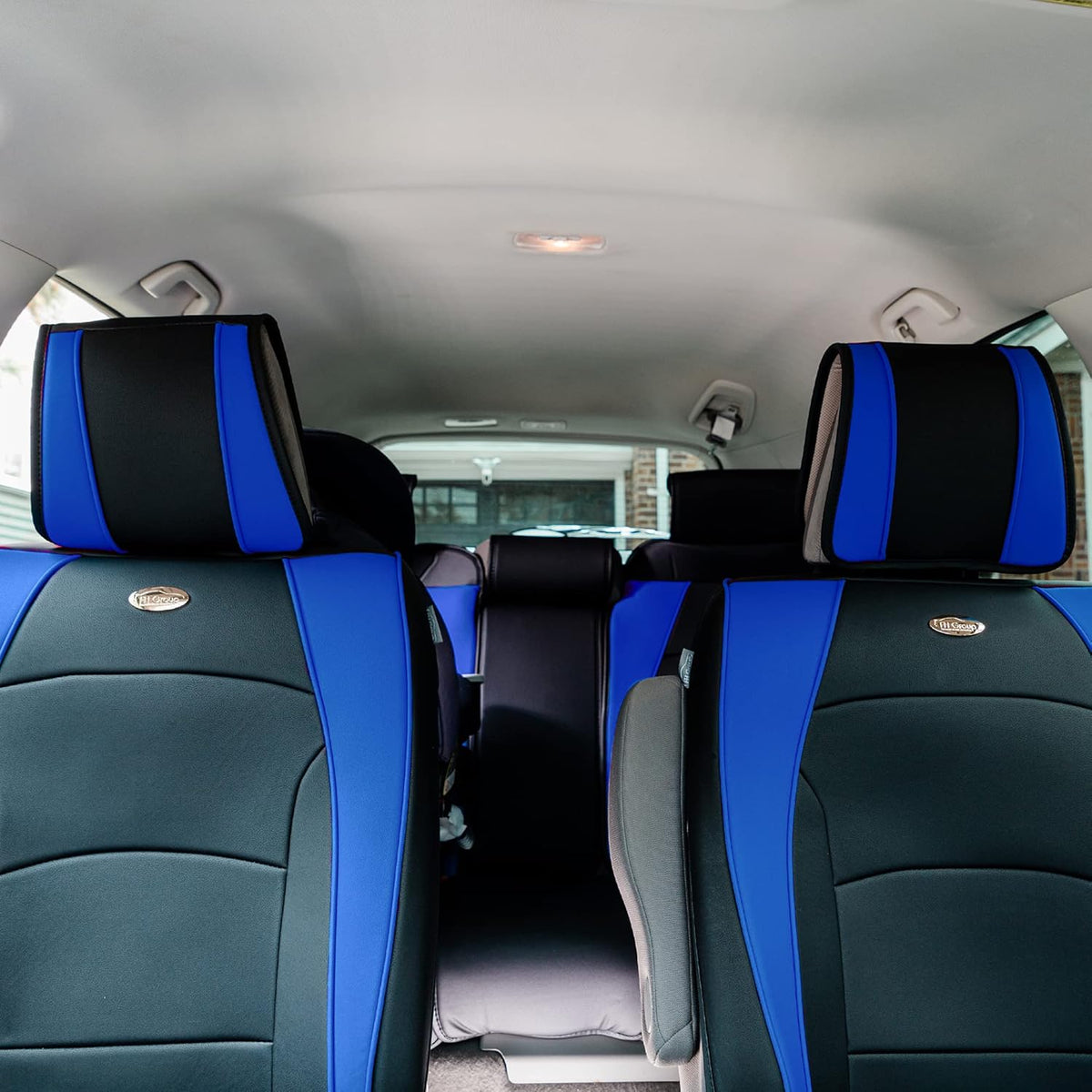 Faux Leather Full Set Car Seat Covers Blue/Black K904701
