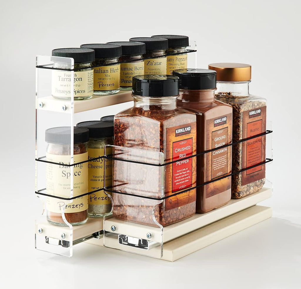 Combo 2 Tier Spice Rack Drawer and Storage Organizer Drawer Q9575