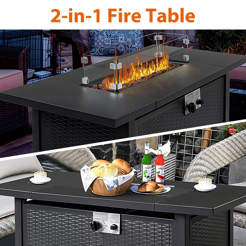 43'' Propane Fire Pit Table with Rain Cover and Wind Guard T29446