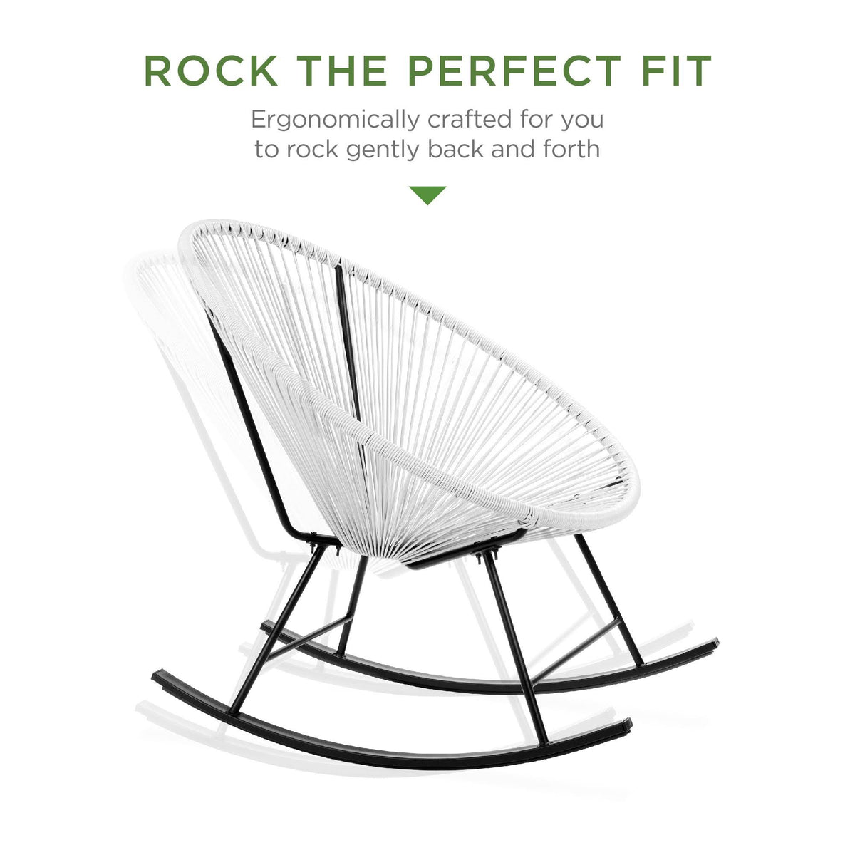 3-Piece White Patio Woven Rope Bistro Furniture Set with Rocking Chairs and Table J953