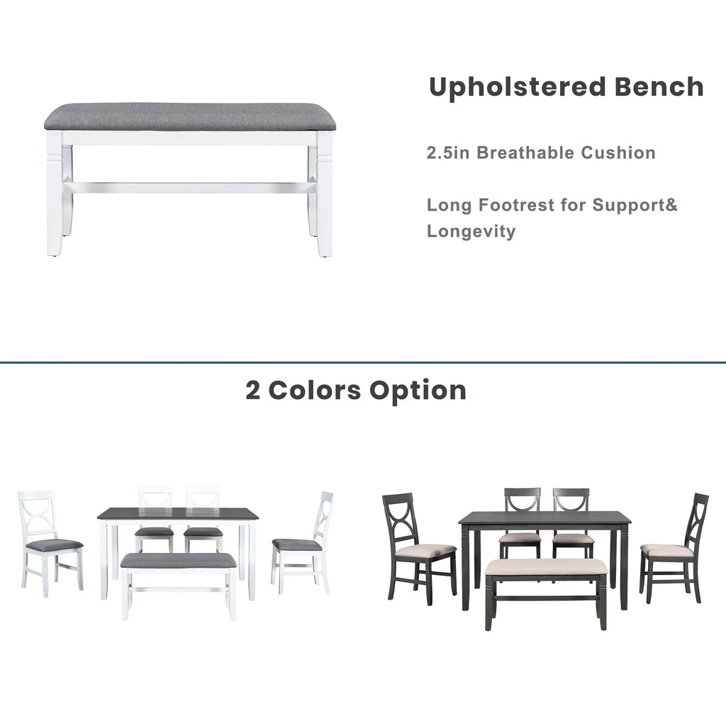 6 Piece Dining Table Set with 4 Chairs and Upholstered Bench V946477