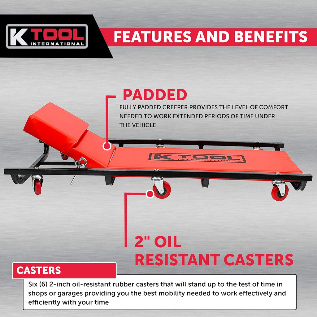 40 Metal Frame Creeper with Adjustable Headrest, 6 2 Oil Resistant Castors P353