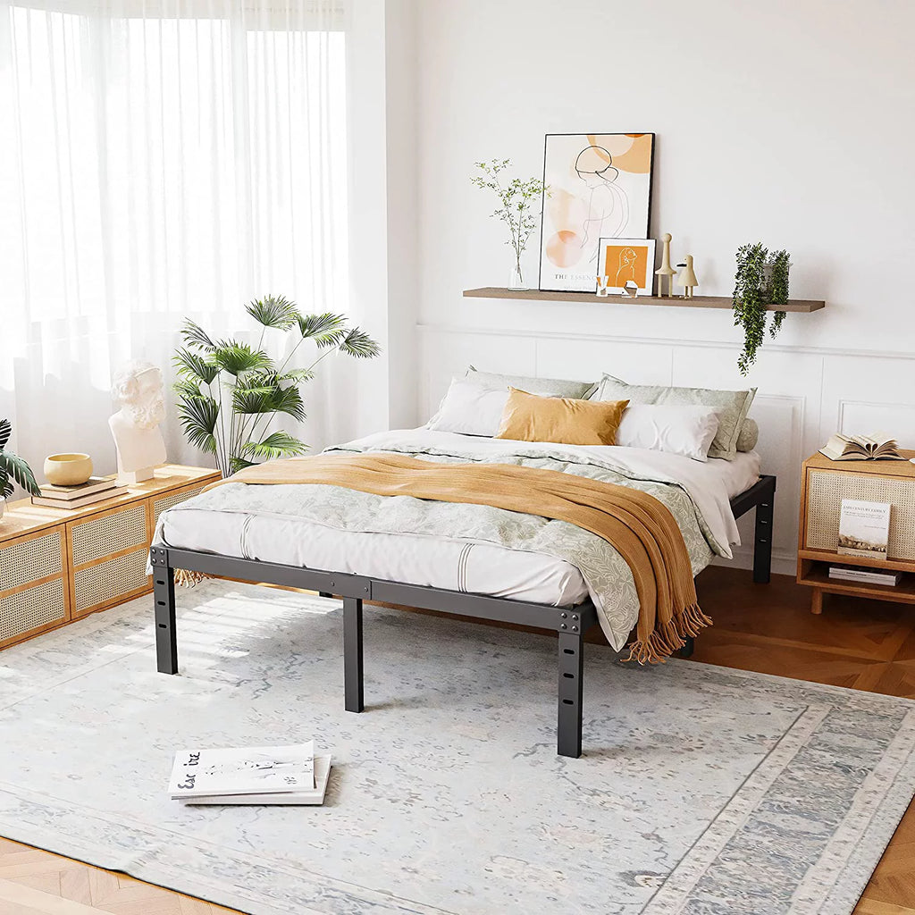 California King Bed Frame with Wood Slats and Underbed Storage X836