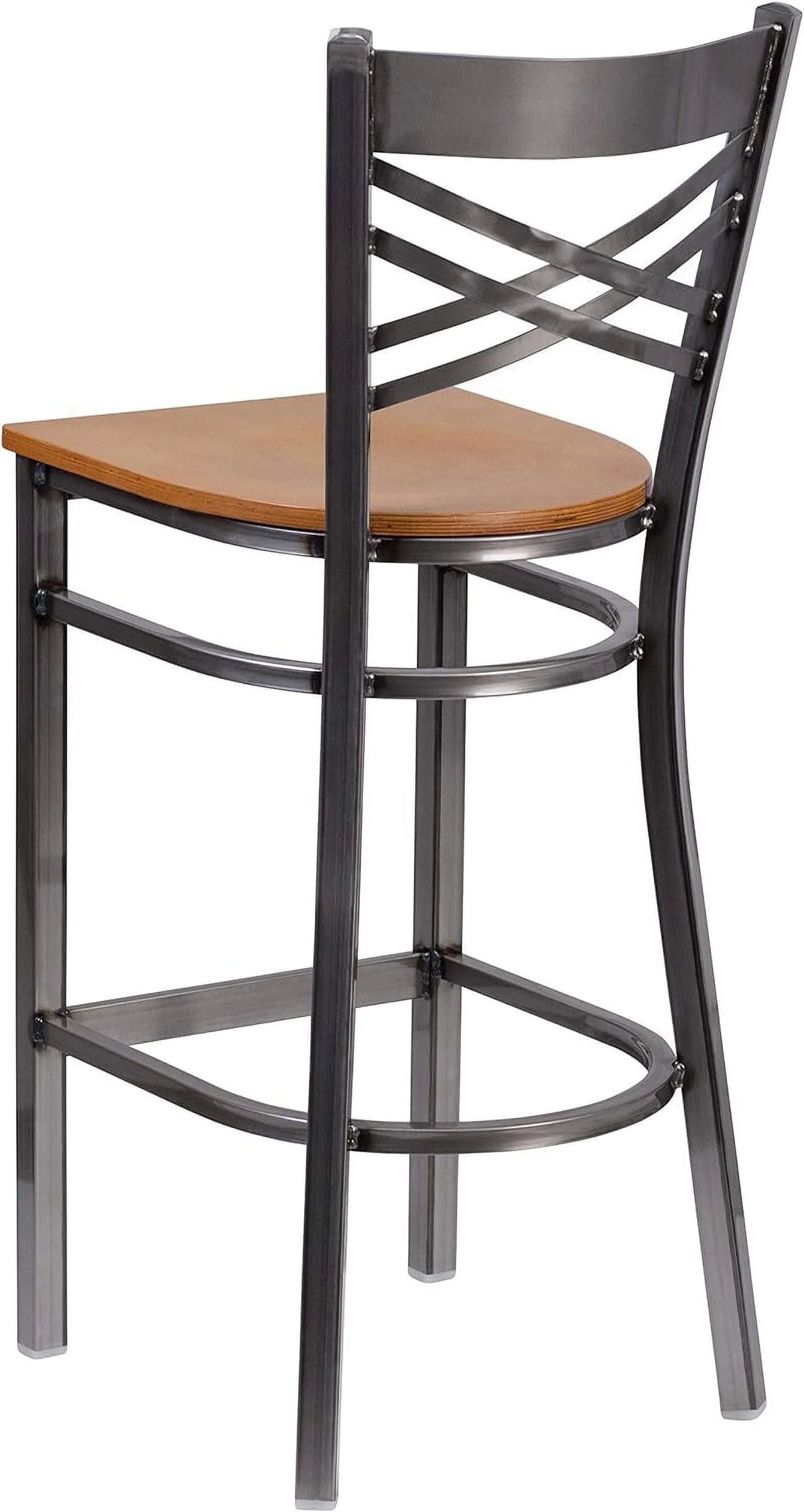 Metal X Back Barstool with Wood Seat V316281