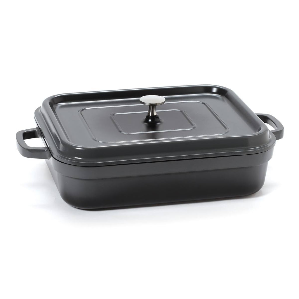 Lightweight Cast Aluminum Roaster Pan with Lid, 5 Quart, Gray Q140