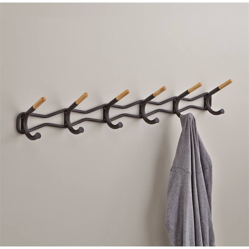 6 Hook Black Coat Wall Rack K9455