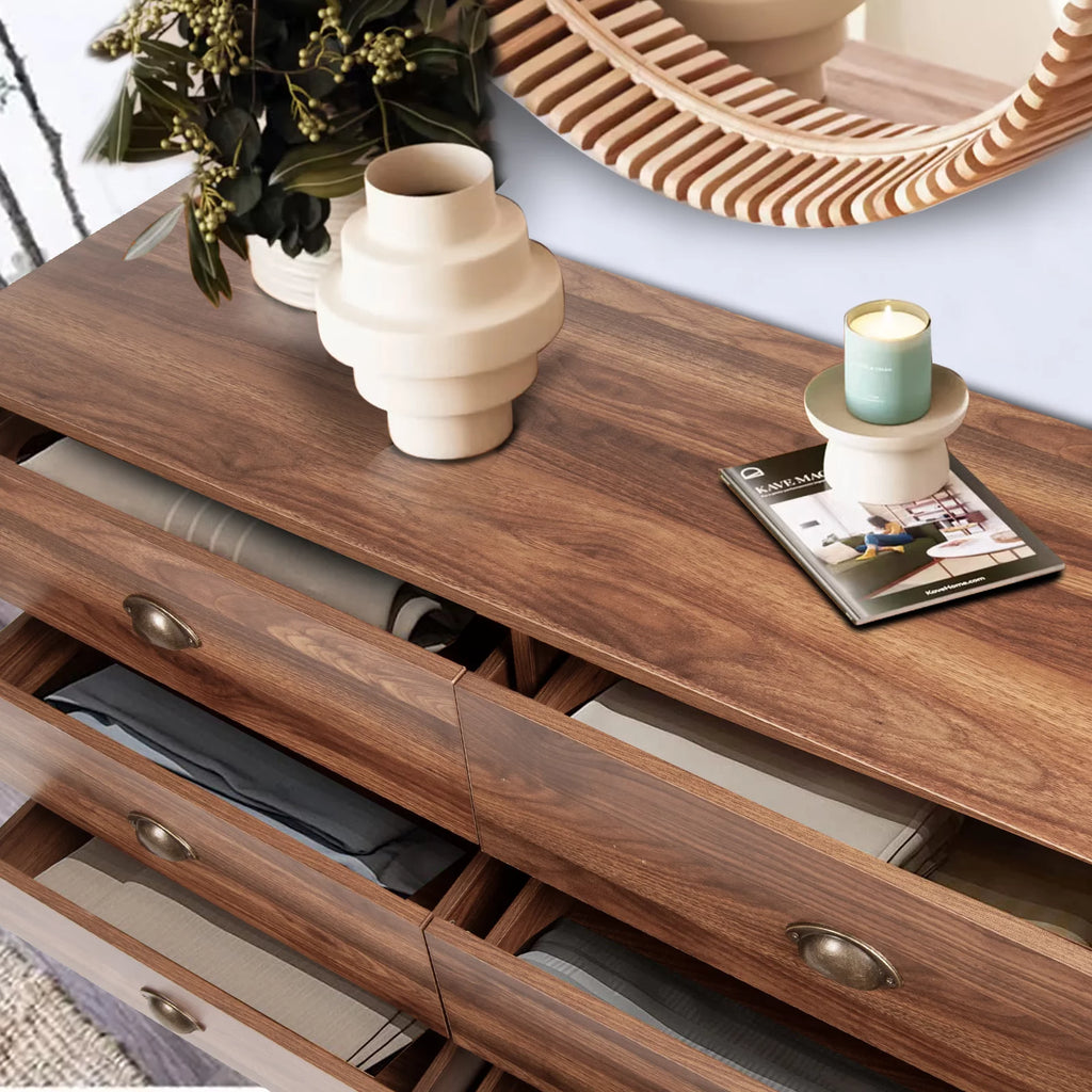 Wood 6 Drawer Dresser with Metal Handles T560