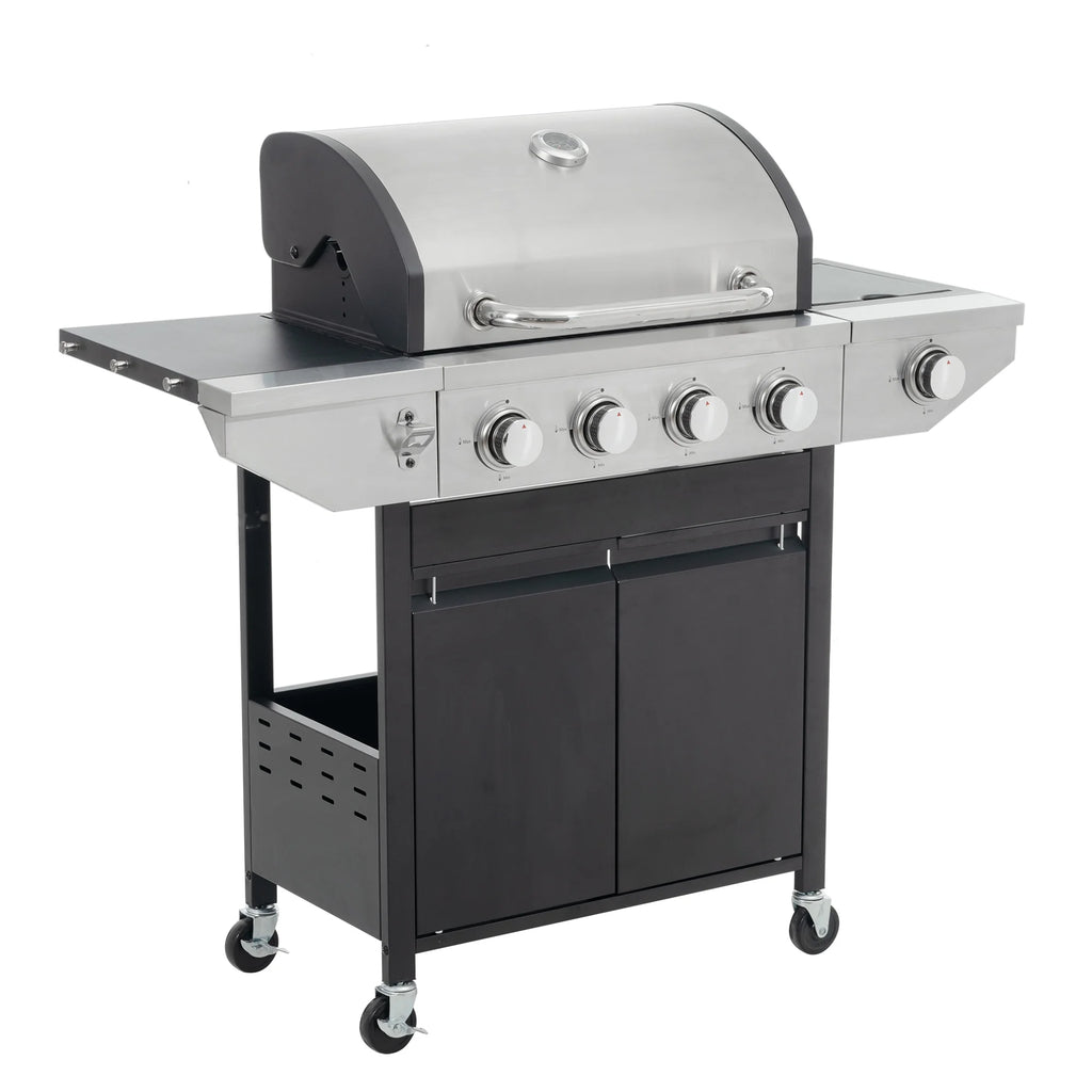 4 Burner Propane Gas Grill with Side Burner and Thermometer Q970