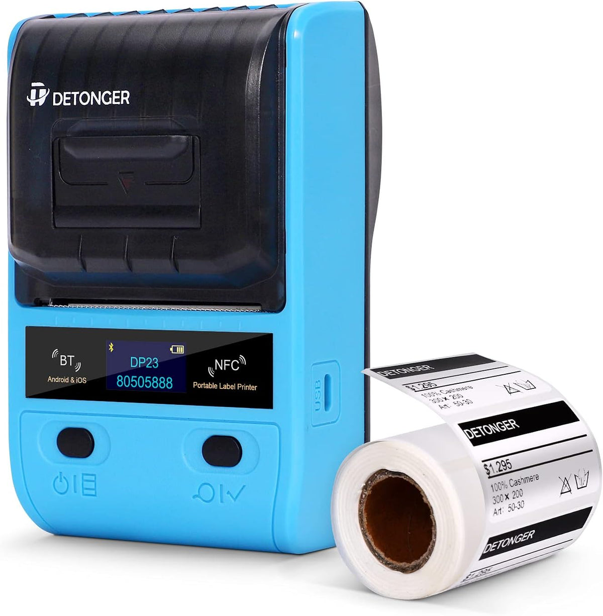 Portable Bluetooth Thermal Label Printer with 1 Pack 50x30mm Label, Black H58961