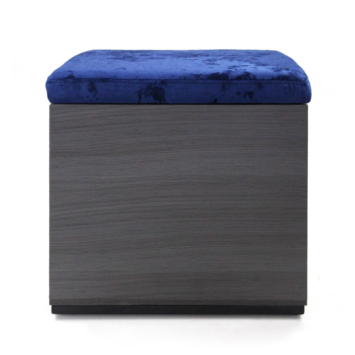 Black Gray Velvet Ottoman with Faux Wood Frame A274