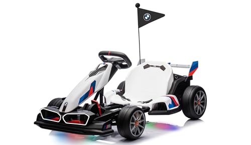 24V Electric Go Kart with Two 200W Motors, LED Lights, Adjustable Seat (White) B3334