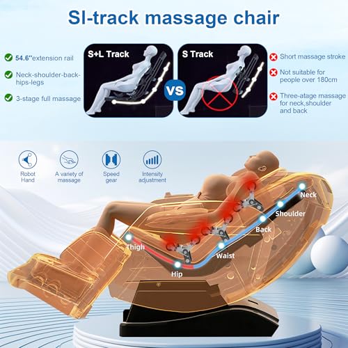 Zero Gravity SL-Track Shiatsu Full Body Massage Chair with Body Scan, Waist Heating, Bluetooth, Foot Rollers, 32 Airbags & Extended Footrest Z36472