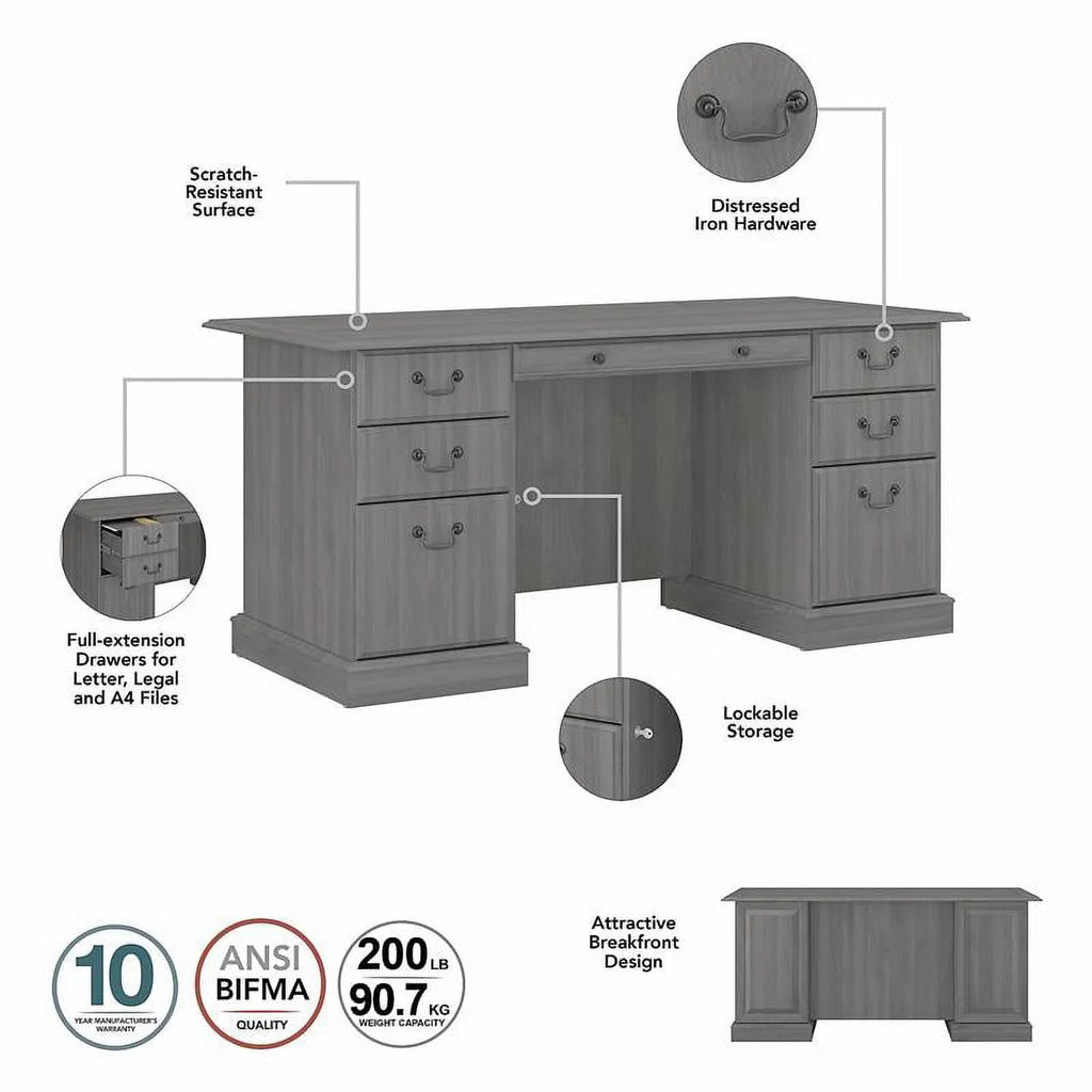 Gray Wood Executive Desk with Drawers O722