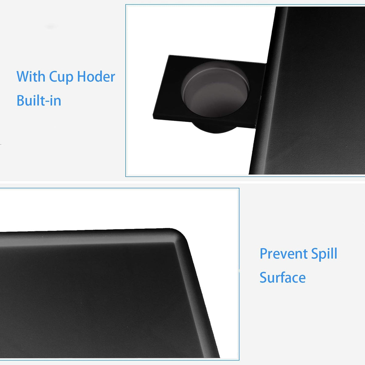 Adjustable Folding TV Tray Table with Cup Holder, 6 Height & 3 Tilt Angle (2 Pack Black) G102