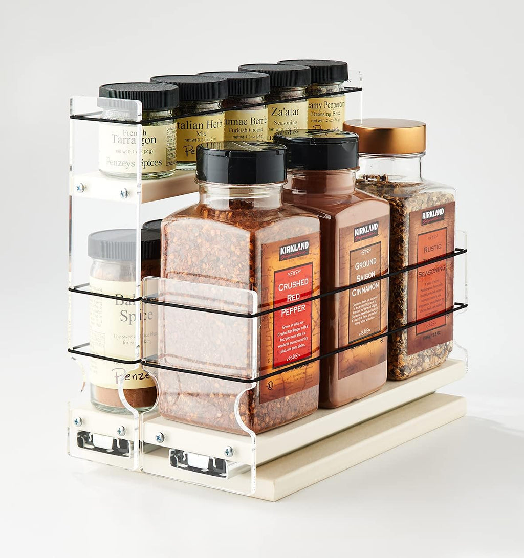 Combo 2 Tier Spice Rack Drawer and Storage Organizer Drawer Q9575