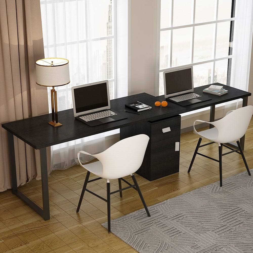 Black L-Shaped Computer Desk with File Cabinet U6297