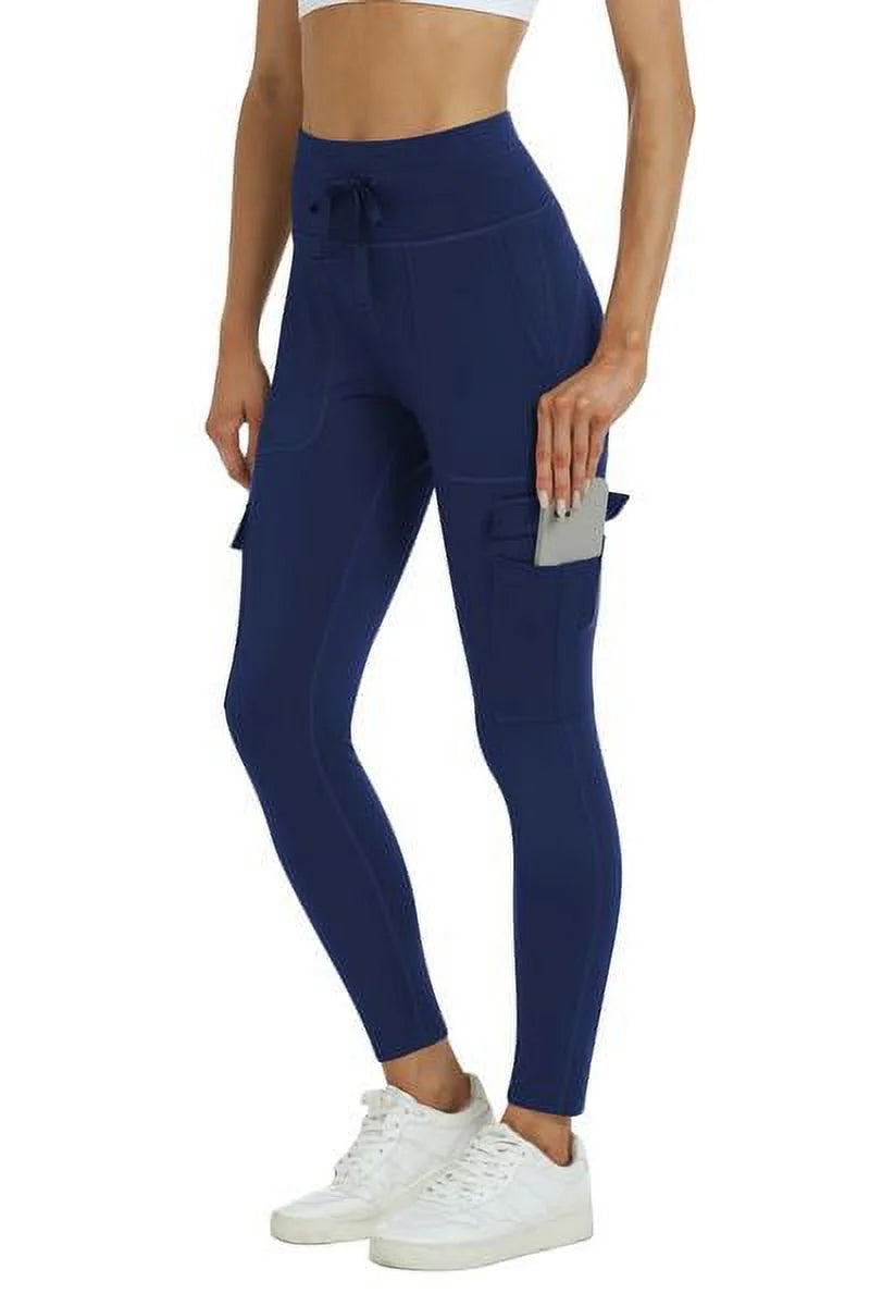 Navy blue High Waisted Yoga Pants With Pockets Q525