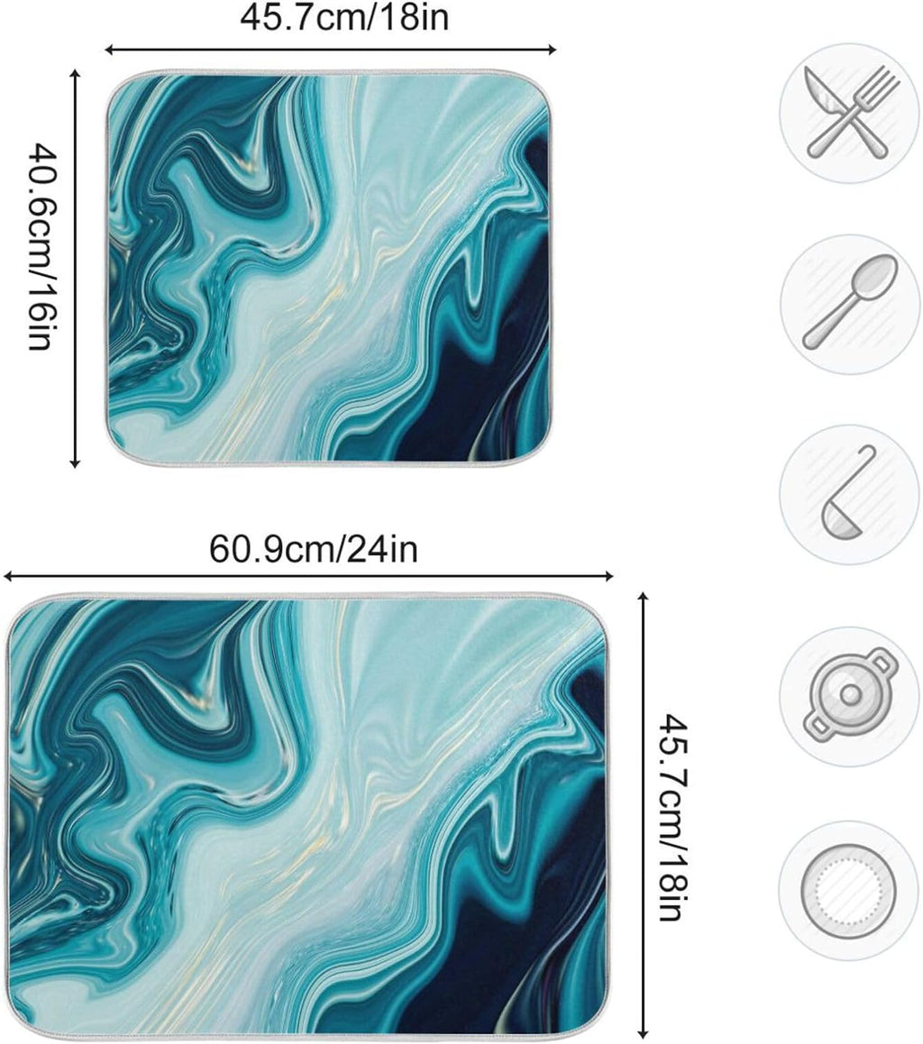 Blue Abstract Marble Dish Drying Mat (18x24Inch) J844