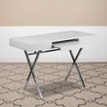 White Computer Desk with Keyboard Tray and Drawers Y697518
