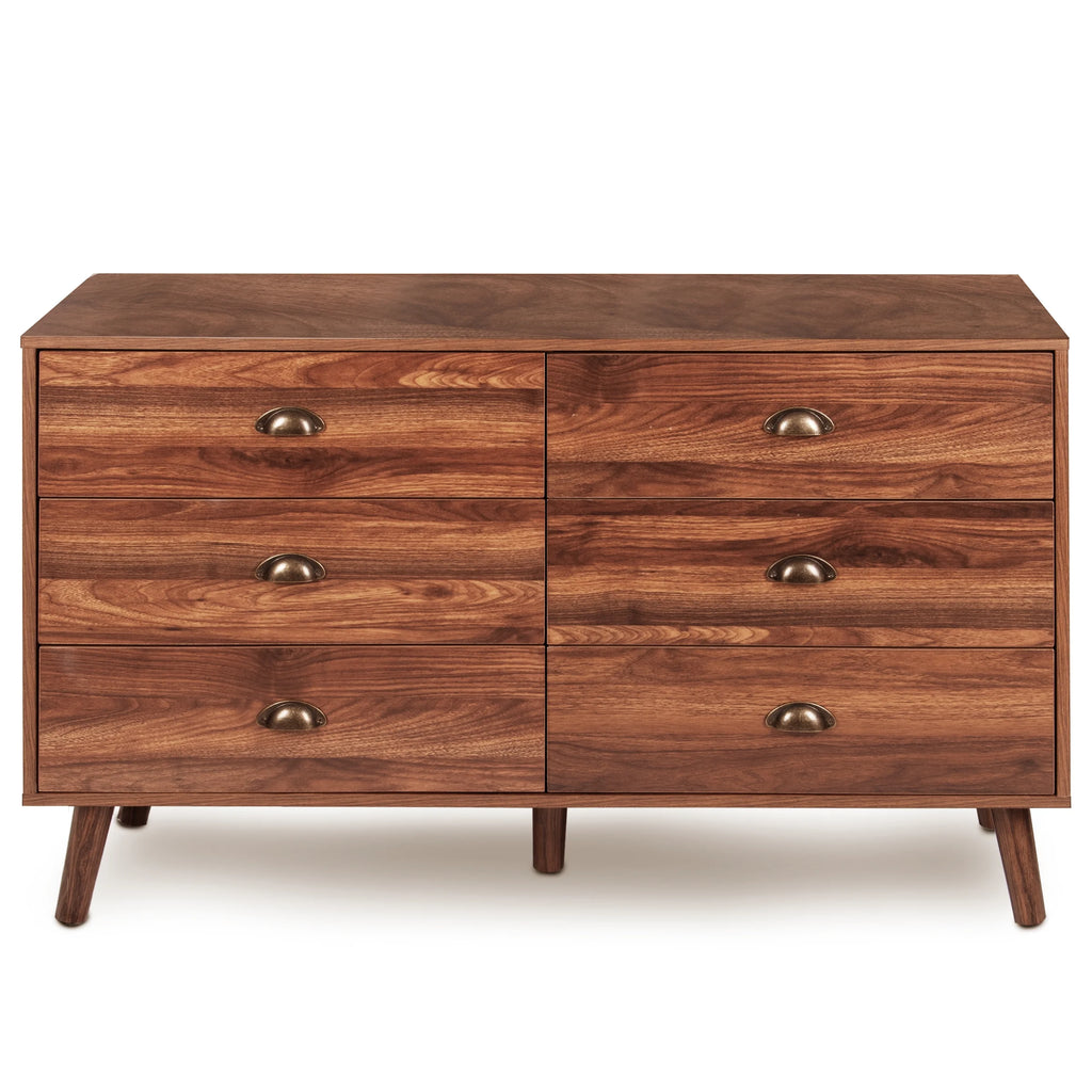 Wood 6 Drawer Dresser with Metal Handles T560