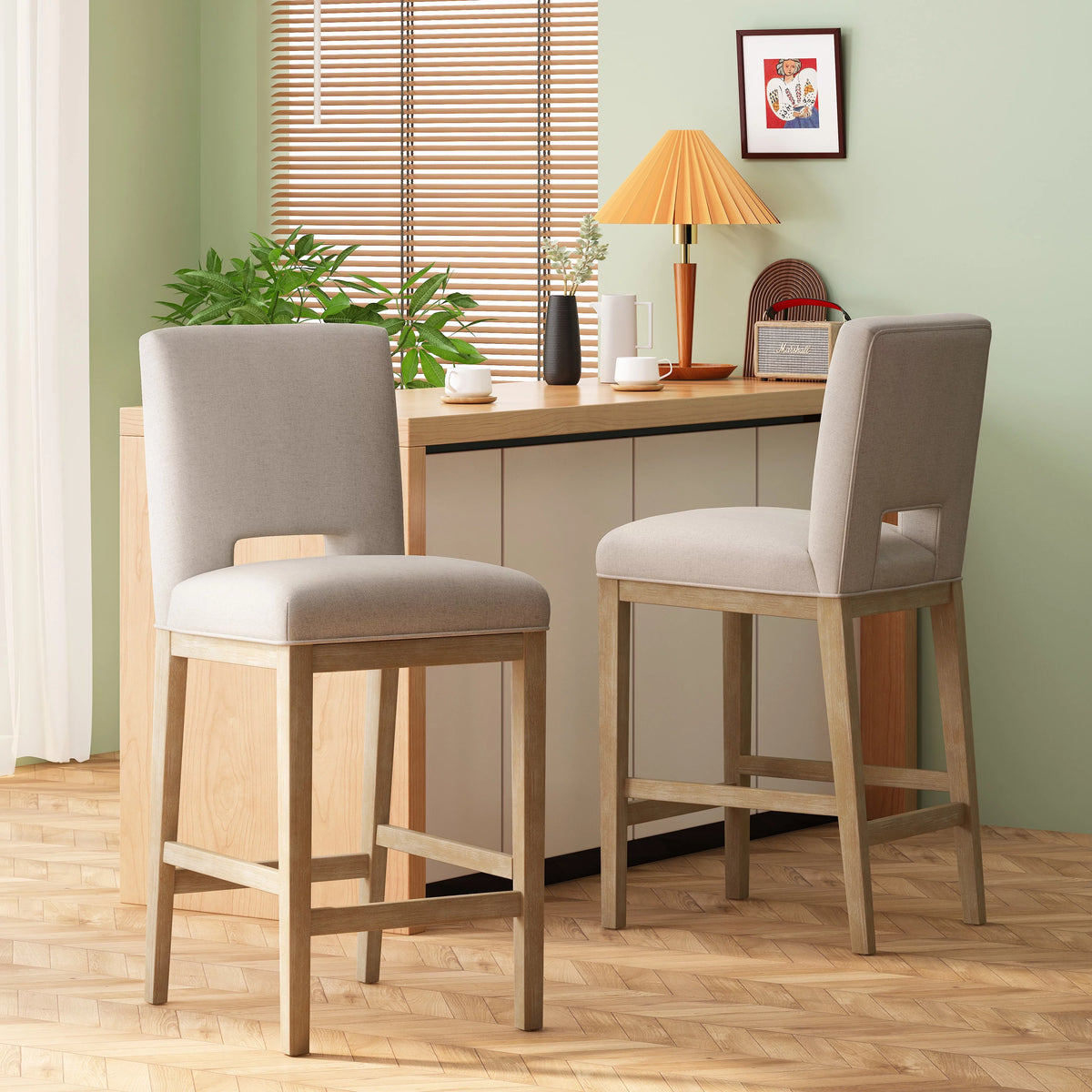Fabric Upholstered 31 Inch Barstools, Set of 2 J8420