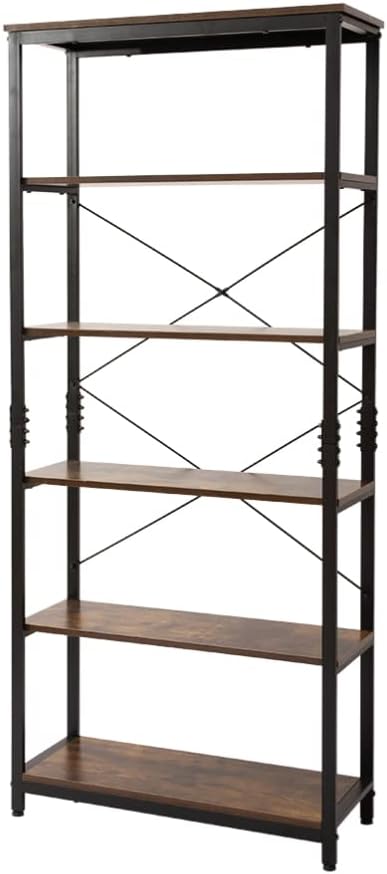 5-Tier Tall Bookcase, Industrial Style Bookshelf, Rustic Brown I955477