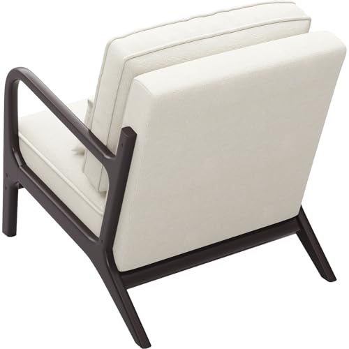 Light Grey Linen Upholstered Arm Chair with Cushion Solid Wood C7376