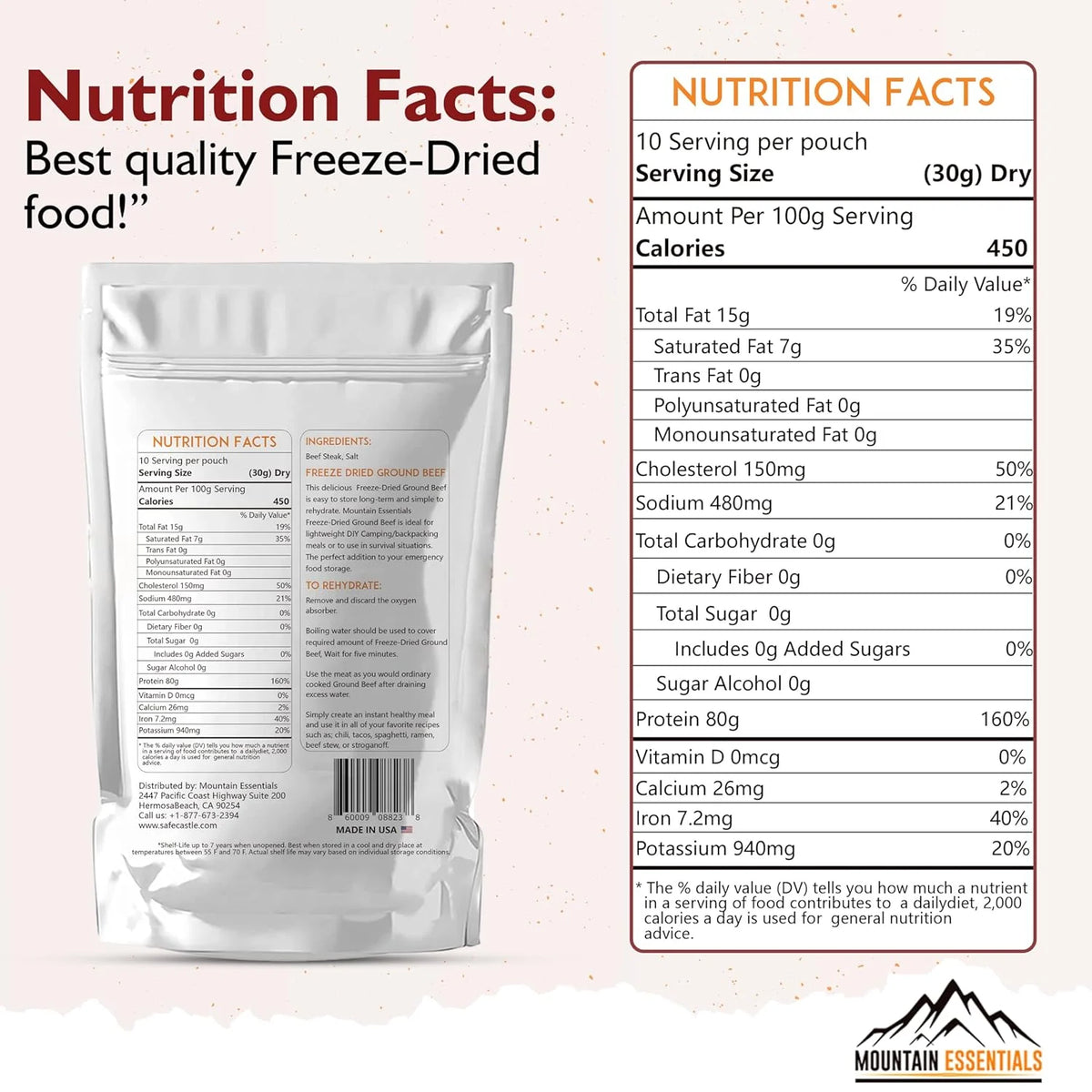 Freeze Dried Ground Beef Fully Cooked, Pack of 12, 10 serving W555